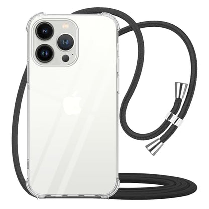 Crossbody Case for iPhone 13 Pro Clear TPU Soft Cover Holder Neck Cord Lanyard Strap Shockproof Protective Mobile Cover Case for iPhone 13 Pro - Black - size: for iPhone 13 Pro