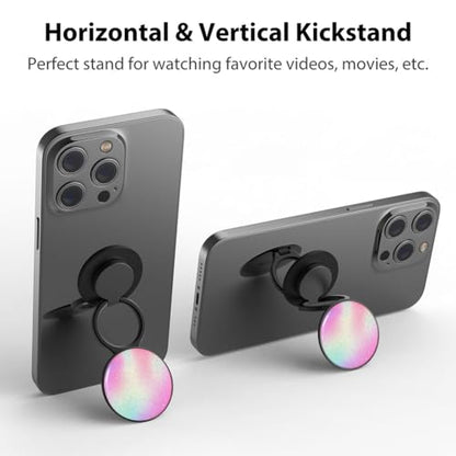 Phone Grip, Phone Ring Holder Finger Kickstand, 360°Rotation & Adjustable Metal Cell Phone Rings Gripper Stand Work with Magnetic Car Mount for iPhone Samsung & Other Phones - Rainbow - color: Rainbow
