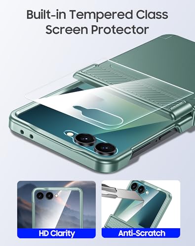 GooseBox for Samsung Galaxy Z Flip 7 Case Wallet RFID Card Holder&Hinge Protection&HD Screen Protector, Full Body Shockproof Cover for Galaxy Z Flip 7(Mint Green) - color: Mint Green