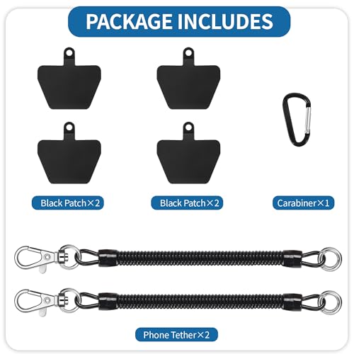 Doormoon Phone Tether Anti Theft, Phone Lanyard With Heavy Duty Carabiner - color: Black - 2 Pack With Tpu Patch