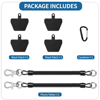 Doormoon Phone Tether Anti Theft, Phone Lanyard With Heavy Duty Carabiner - color: Black - 2 Pack With Tpu Patch