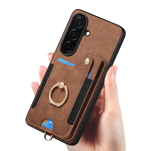 for Samsung Galaxy S26 Plus Case Wallet with Card Slots Brown | PU Leather Flip Folio Cover,RFID Blocking Ring Holder,Kickstand,Wrist Strap,Shockproof,Magnetic Protective,Women Men Girls - color: Brown, size: Galaxy S26 Plus 6.7 Inch