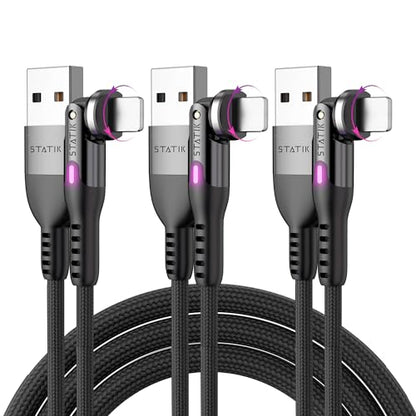 Statik PowerPivot 90° USB-A to iProduct Right Angle Cable, 12W - color: Black 3 Pack, size: 3FT, style: USB-A to i-Product
