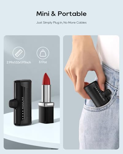 Kuulaa 2 Pack Portable Phone Charger with Built-in USB-C Plug, 4500mAh Mini Portable Charger Power Bank Small Battery Pack for iPhone 15/16/17,Samsung S22/S23 & Android (Black) - color: Pack of 2 Black