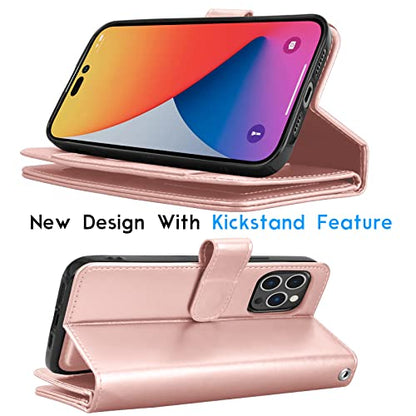 Tekcoo Wallet Case Compatible with iPhone 14 Plus (6.7 inch) 2022 Luxury ID Cash Credit Card Slots Holder Carrying Pouch Folio Flip PU Leather Cover [Detachable Magnetic Hard Case] - Rose Gold - color: W-Rose Gold, size: IP 14 Plus (6.7")