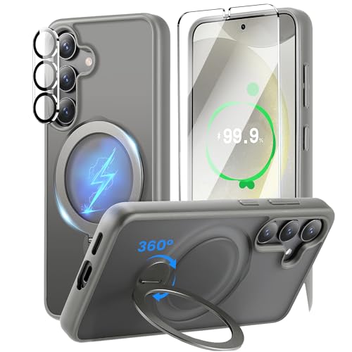 360° Rotatable Stand for Samsung Galaxy S25 Plus Case Magnetic with Screen Protector X1 & Camera Lens Protector*1, Compatible with MagSafe, 16FT Mil-Grade Shockproof for S25 Plus Case 6.7"，Gray - color: Gray, size: for S25 Plus