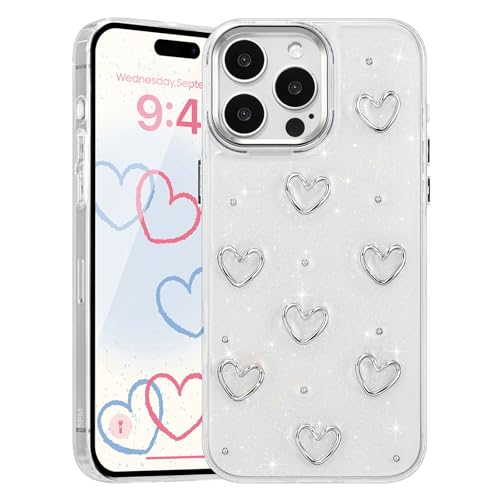 EYZUTAK Case for iPhone 12 Pro Max, Bling Glitter 3D Hearts Phone Case Cute Sparkly Crystal Clear Heart Aesthetic Design Case Slim Soft Durable TPU Transparent Protective Cover for Women Girls - Heart - color: Heart, size: iPhone 12 Pro Max