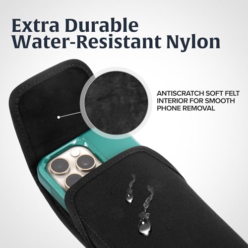Turtleback Belt Clip for iPhone 16 Pro, 16e, 15 pro 14 Pro 13 Pro -Medium- Fits w/Shockproof Commuter Style Cases - Premium Black Nylon, Vertical Belt Holder, Magnetic Closure, HD Rotating Clip - color: Vertical - Nylon w/ Metal Clip, size: Medium