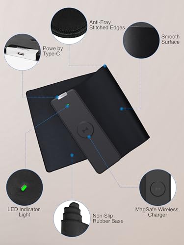 TopMade Wireless Charging Mouse Pad, 31.5"x11.81" XXL Large Desk Mat, Black - color: Classic-31.5"x11.8"