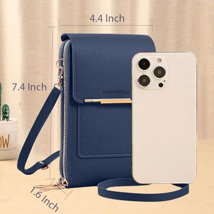 Anti-Theft Leather Bag,Small Crossbody Cell Phone Purse Wallet for Women,Touchscreen Phone Purse Crossbody Bag - color: Dark Blue