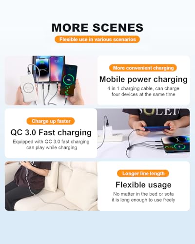 SIQIWO Multi USB C Cable Fast Charging 4FT/2 Pack, 4 in 1 Charger Cord - color: Gray