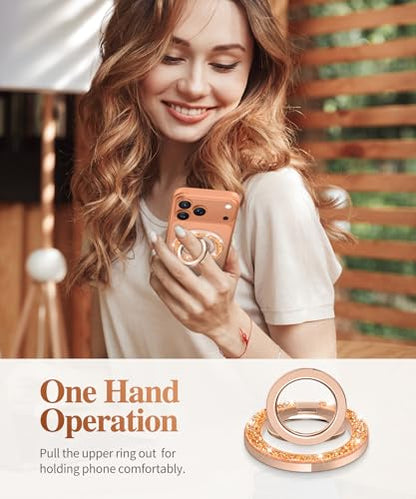 GVIEWIN Magnetic Phone Ring Holder, Compatible with MagSafe Phone Grip | Adjustable Stand, Magnet Phone Ring Kickstand, for iPhone 17/16/15/14/13/12 Pro Max Plus Air/Other Phones (Glitter/Orange) - color: Glitter/Orange