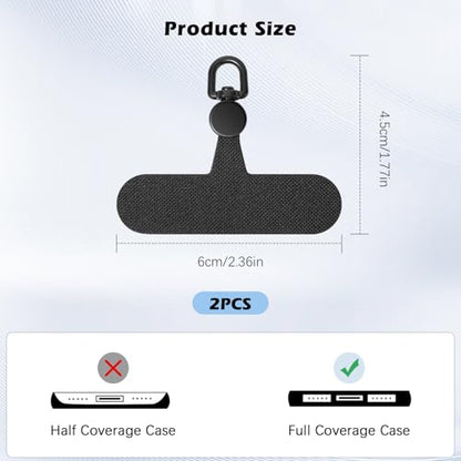 MoKo 2 Pack Phone Tether Tab, Rotatable 360° Phone Lanyard Patch, Polyester Phone Strap Replacement Part with Metal Frosted Ring, Universal Phone Strap Tabs for Most Full Coverage Phone Cases, Black - color: Black