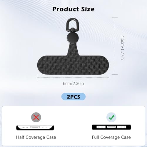 MoKo 2 Pack Phone Tether Tab, Rotatable 360° Phone Lanyard Patch, Polyester Phone Strap Replacement Part with Metal Frosted Ring, Universal Phone Strap Tabs for Most Full Coverage Phone Cases, Black - color: Black