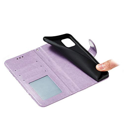 EYZUTAK Case for iPhone 13 Pro, Premium PU Leather Magnetic Flip Wallet Case with Card Holder Cash Slot Lanyard Strap Kickstand Function Embossed Mandala Flower Pattern Shockproof Cover - Purple - color: Purple, size: iPhone 13 Pro