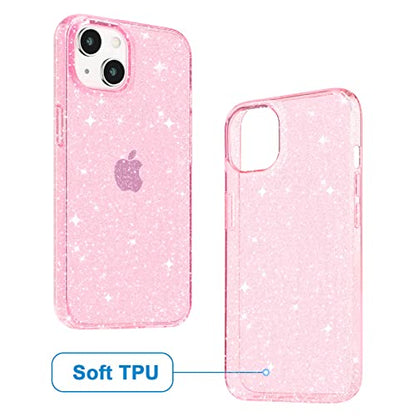 JJGoo Compatible with iPhone 13 Case, Glitter Soft TPU Shockproof Protective Bumper Cover, Sparkle Bling Sparkly Cute Slim Women Girls Phone Case for iPhone 13, 6.1inch, Pink Glitter - color: Pink Glitter