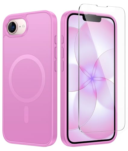 FNTCASE for iPhone 17e/16e Case Silicone Magnetic Pink | Compatible with MagSafe, Screen Protector, Matte Textured, Military Grade Drop Protection Slim Rugged Shockproof Phone Cover - color: Pink