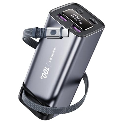 100W Power Bank Fast Charging 20000mAh, Built-in Retractable USB-C Cable