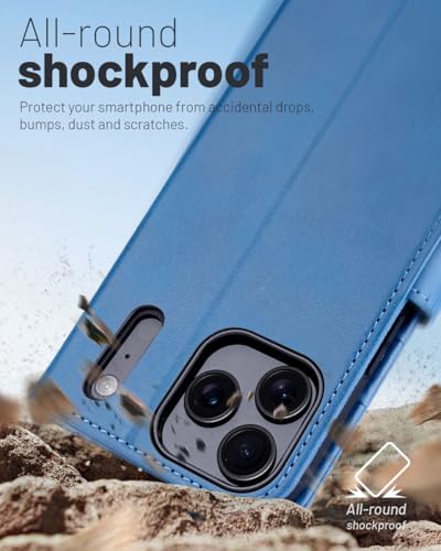 OCASE Compatible with iPhone 17 Pro Wallet Case, PU Leather Flip Folio Case with Card Holders RFID Blocking Kickstand [Shockproof TPU Inner Shell] Phone Cover 6.3 Inch 2025, Light Blue - color: Light Blue