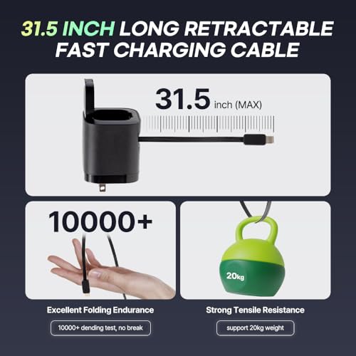 65W Retractable USB-C PD Charger with Built-in Apple Watch Charger - color: Black