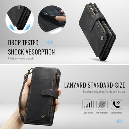 Compatible with Samsung Galaxy S26 Wallet Case,with Card Holder Kickstand Magnetic Zipper Pocket Lanyard Strap Wristlet,Leather Flip Case Wallet for Samsung Galaxy S26 5G 6.3 Inch (Black) - color: Black, size: S26 6.3 Inch