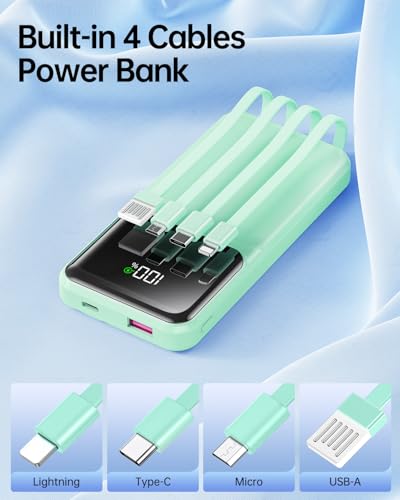 Portable Charger Power Bank with Built in Cable 20000mAh Fast Charging - color: Green