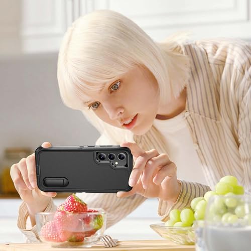 for Samsung Galaxy S23 FE Case with Kickstand Case 3-Layer Military Grade Protective Case Cover Silicone Heavy Duty Rugged Shockproof for Galaxy S23 FE Phone Case (Black+Black) - color: Black+Black