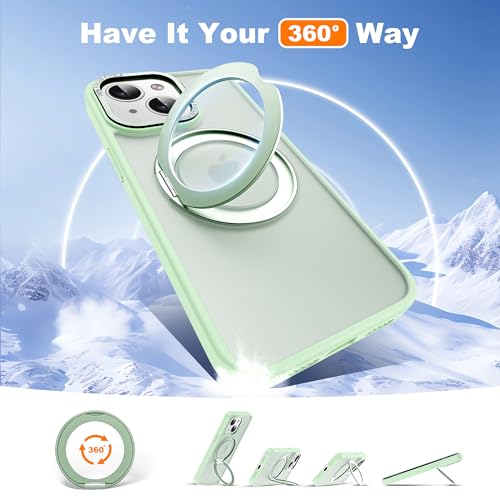 for iPhone 15 Case with 360° Spin Magnetic Stand,Green | iPhone 15 Phone Case 6.1",Spin Magnetic Ring Stand,Compatible with MagSafe,Military Protection,Translucent Matte - color: Green, size: iPhone 15
