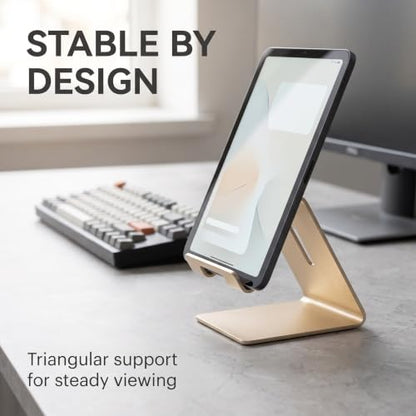 Gold Aluminium Alloy Cell Phone Stand, Cell Phone Aluminum Desktop Solid Universal Desk Stand Aluminum Desktop Stand for All Mobile Smart Phone Office Decor Cell Phones and Accessories
