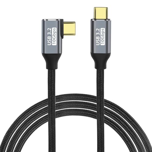 GELRHONR 90 Degree Elbow USB C to USB C Cable, 10Gbps USB3.2 Gen2 Type C 100W Nylon Braided Fast Charging 4K@60Hz Video Cord Right Angle, for Laptop,Tablet,Smartphone (2M/6.5Ft)