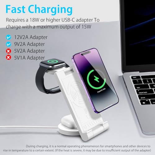 2024 Upgrated Wireless Charger: 3 in 1 Charger Stand Multiple Devices for Apple - iPhone 16 15 14 Pro Max 13 12 11 - Watch 10 9 8 7 6 5 4 3 2 SE and Ultra Series - Airpods 4 3 2 Pro - color: Pure white