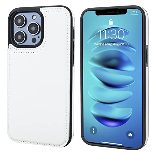 ONETOP for iPhone 14 Pro Max Wallet Case with Credit Card Holder,White | Kickstand,ID/Cash Holder,Case Wallet with Card Slots,Double Magnetic Clasp,Durable PU Leather Shockproof Cover for Women Men - color: White