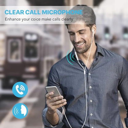 Wired Earbuds [Clear Call Mic], 3.5mm Headphones for iPhone/iPad/Radio - color: White