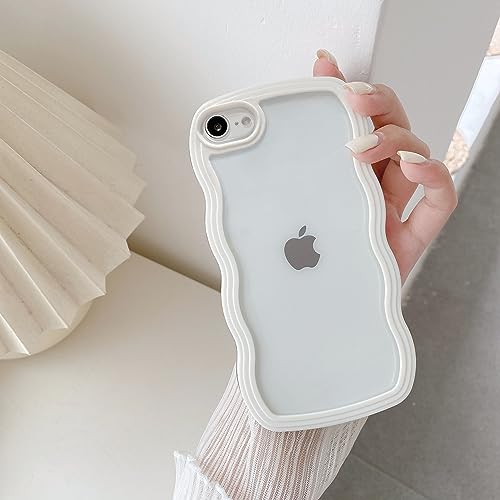 QLTYPRI Cute Wavy Case for iPhone 7/8/SE Clear Phone Case, White | Aesthetic Curly Frame Shape Transparent TPU Phone Case for Girls Women, Soft Silicone TPU Bumper Shockproof Protective Cover - color: White, size: iPhone 7/8/SE