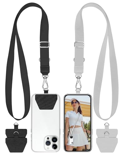 SHANSHUI Phone Lanyard, 2 Pack Phone Lanyard Strap 4X Durable Tether Tab Universal Nylon Phone Neck Strap Crossbody Lanyard for Cell Phone Fit All Smartphones - color: Grey+black X2, size: 23inch