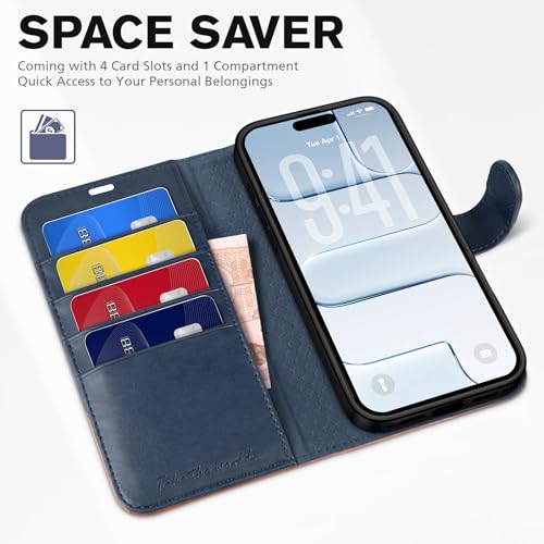 TUCCH Case Wallet for iPhone Air (6.5"), RFID Blocking Folio, Blue & Brown | 4 Card Holders, Kickstand, PU Leather, Magnetic Closure, Shockproof TPU Shell, Protective Flip Cover - color: Two-tone Blue & Brown