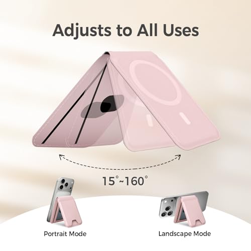 for MagSafe Wallet，Leather Magnetic Wallet for Phone with Adjustable Stand，5 Magnetic Credit Card Holder RFID Blocking for iPhone 17 16 15 14 13 12 Pro Max Air Series Cases(Slim-Pink) - color: Slim-Pink