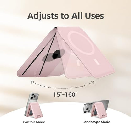 for MagSafe Wallet，Leather Magnetic Wallet for Phone with Adjustable Stand，5 Magnetic Credit Card Holder RFID Blocking for iPhone 17 16 15 14 13 12 Pro Max Air Series Cases(Slim-Pink) - color: Slim-Pink