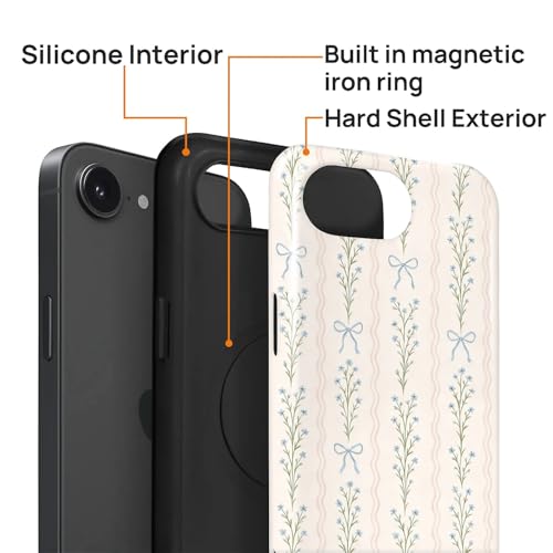Magnetic for iPhone 16e Case,[Compatible with Magsafe] Dual Layer Protective Heavy Duty Shockproof Rugged Drop Protection Bumper Hybrid Case - Blue Bow Stripes - color: Blue Bow Stripes, size: iPhone 16e