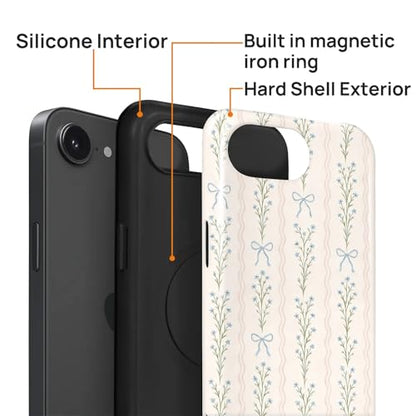 Magnetic for iPhone 16e Case,[Compatible with Magsafe] Dual Layer Protective Heavy Duty Shockproof Rugged Drop Protection Bumper Hybrid Case - Blue Bow Stripes - color: Blue Bow Stripes, size: iPhone 16e