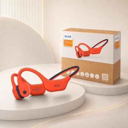 Bone Conduction Headphones for Running with mic and Rear Safety Light - color: KLKE-Orange
