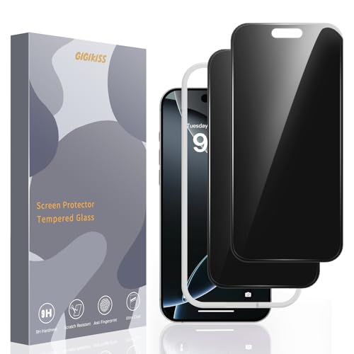 GIGIKISS Compatible for iPhone 17 Pro Max Privacy Screen Protector 6.9 inch, Anti Spy Anti Blue Light HD Tempered Glass Screen Protector Easy Installation, Case Friendly, 2 Pack Black - size: for iPhone 17ProMax 6.9 inch - Black