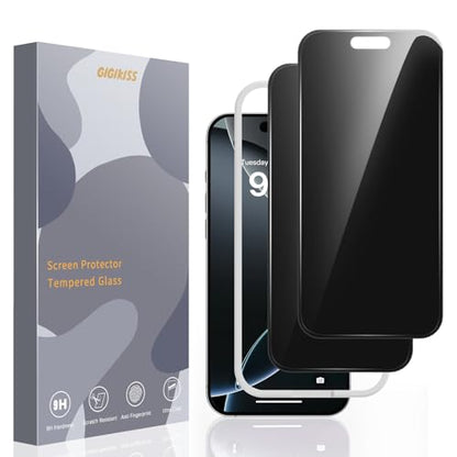 GIGIKISS Compatible for iPhone 17 Pro Max Privacy Screen Protector 6.9 inch, Anti Spy Anti Blue Light HD Tempered Glass Screen Protector Easy Installation, Case Friendly, 2 Pack Black - size: for iPhone 17ProMax 6.9 inch - Black