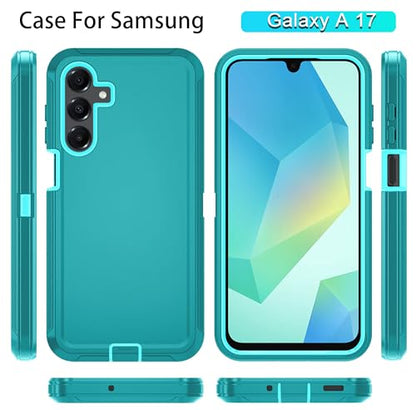 Qinmay Phone Case for Samsung Galaxy A17 5G Case, Galaxy A16 5G Case with HD Screen Protector, Heavy Duty Shockproof 3-Layer Cover Phone Case for Galaxy A17 / A16 ，LakeSkyBlue - color: LakeSkyBlue
