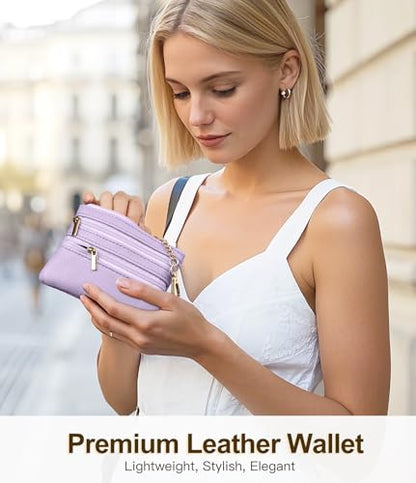 TiMOVO Clip and Go Phone Strap Crossbody with Leather Wallet, Adjustable Anti-Theft Lanyard with Pouch for Most Phone Case - color: Light Purple + White