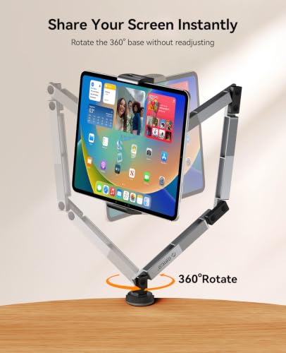 ORICO Tablet Stand, 3-Section Aluminum arm, 4-axis Adjustment, RA1, Gray - color: Gray