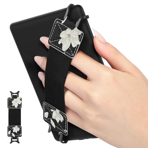 MoKo Security Hand-Strap for 6-8" Kindle eReaders Fire Tablets, Magnolia - color: Ac-black & White Magnolia, style: Black Strap