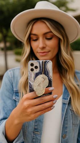 Grips by CRYSTALFY Clear Quartz Druzy Raw with Openings Crystal Phone Grip Holder & Expanding Kickstand - Natural Gemstone Swappable Top Accessory for iPhone, iPad, Kindle & Mobile Devices