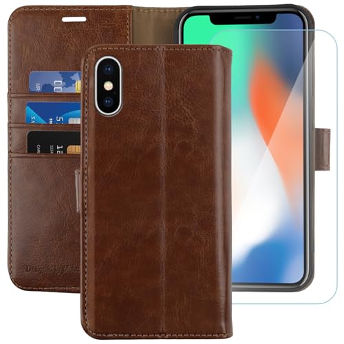 MONASAY Wallet Case for iPhone X/Xs with 3 Card Holders - Brown | Kickstand,RFID Blocking,6.6 feet of shock absorption,PU Leather,Strong Magnetic Closure,Fits 5.8 inch ONLY,screen Protector - color: Brown