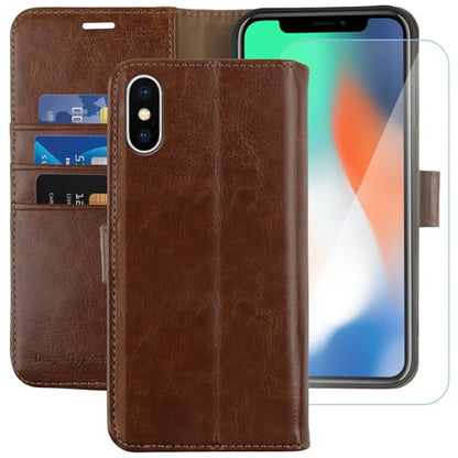 MONASAY Wallet Case for iPhone X/Xs with 3 Card Holders - Brown | Kickstand,RFID Blocking,6.6 feet of shock absorption,PU Leather,Strong Magnetic Closure,Fits 5.8 inch ONLY,screen Protector - color: Brown